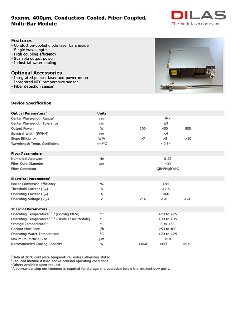 500Watt 9XXnm Multi-Bar Laser Array