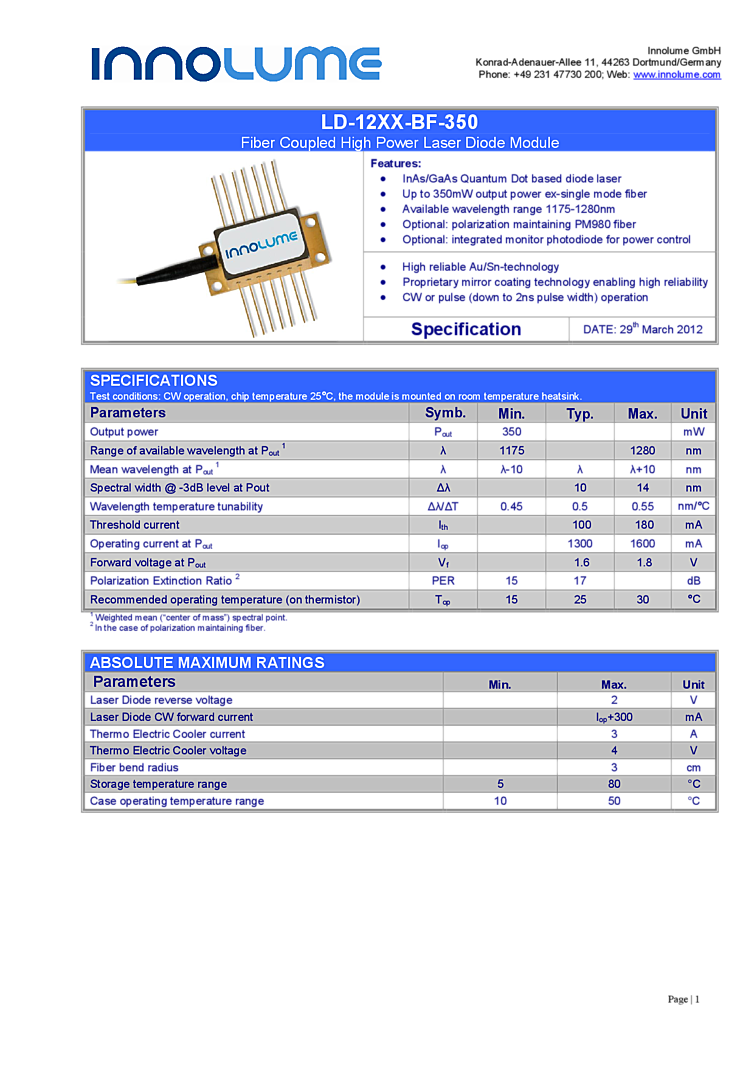 1175nm-1280nm, 350mW Laser