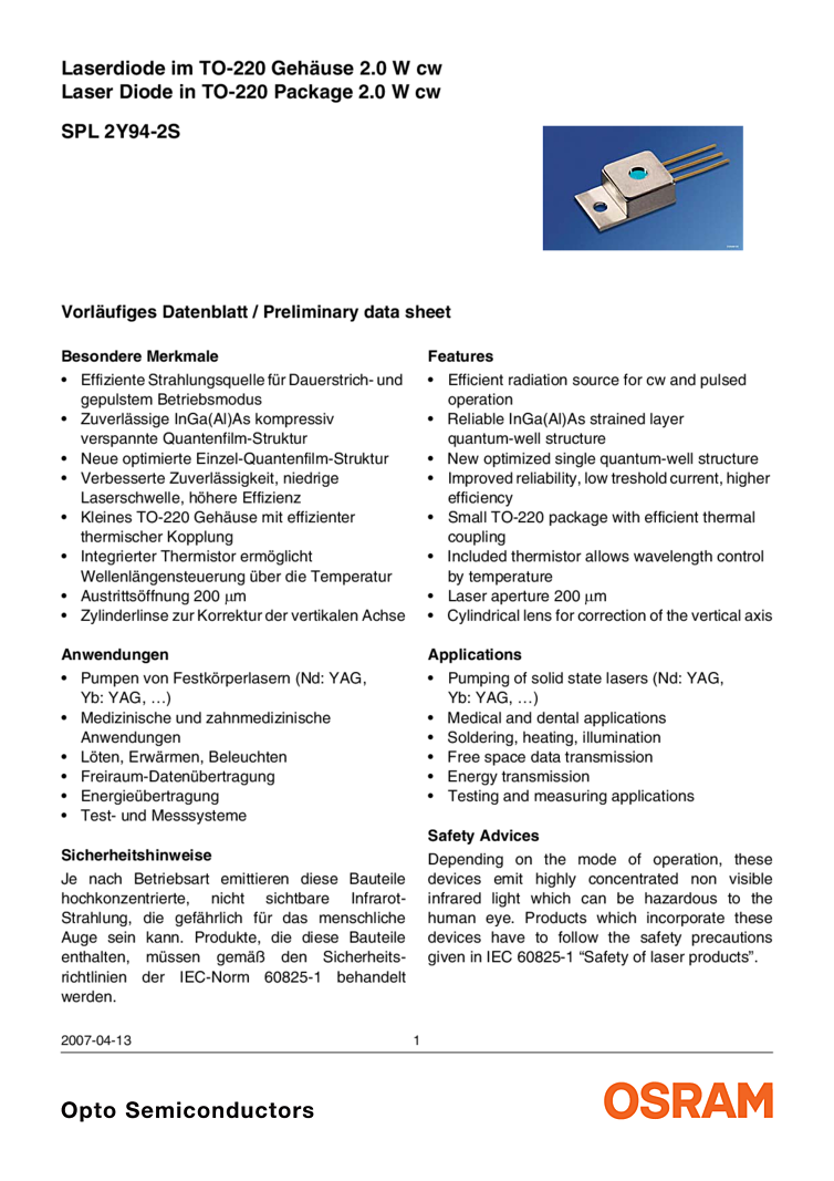 940nm Laser, TO-220 package