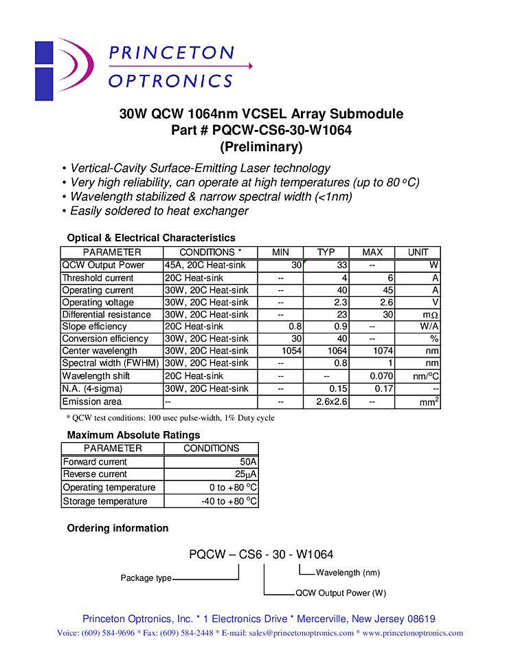 1064nm, 30W, VCSEL array