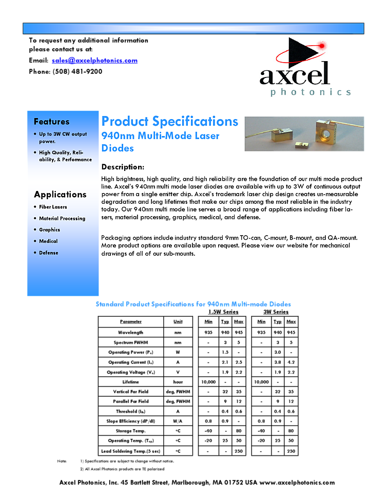 940nm Semiconductor Laser, 3W