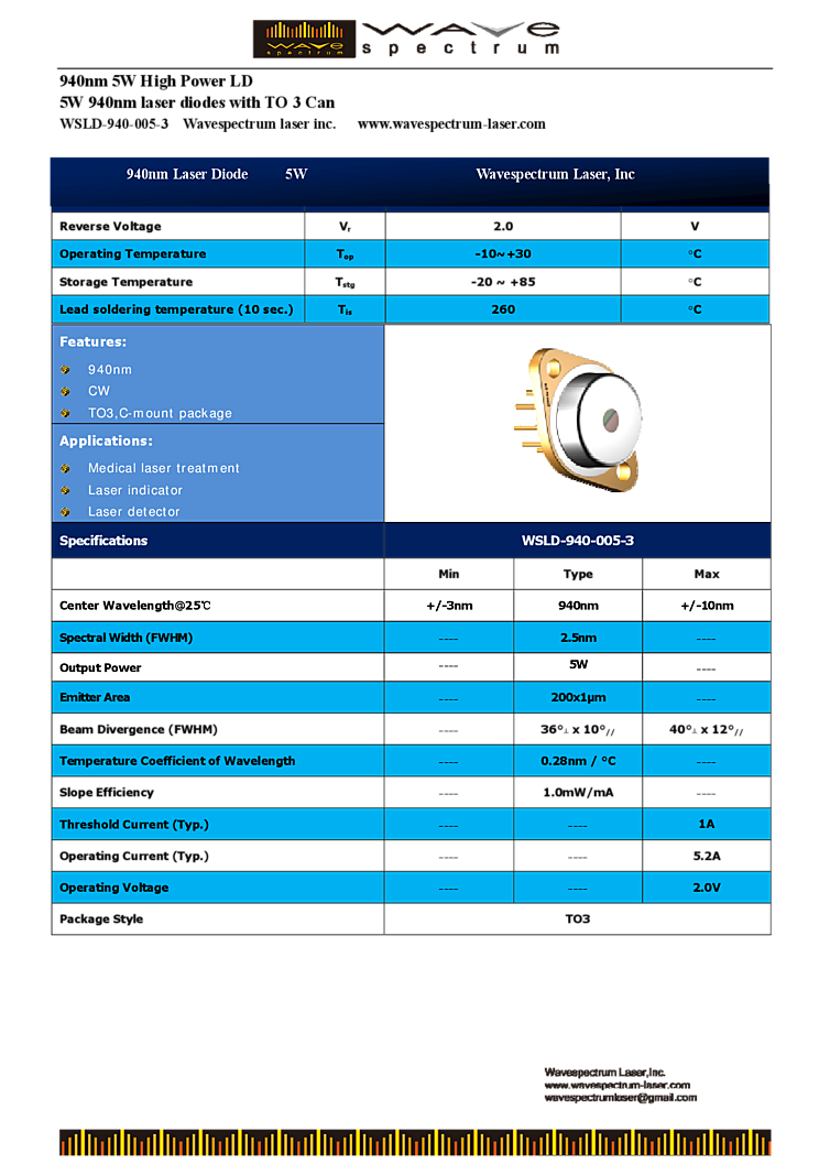 TO-can Packaged 940nm, 5Watts