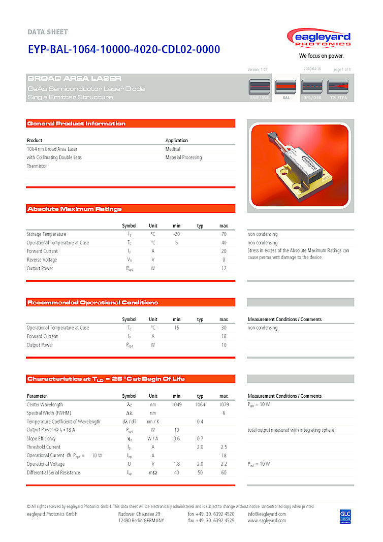 1064nm Laser Diode, 10W