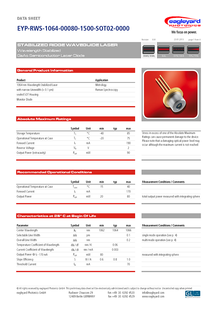 1064nm Diode Laser, 90mW