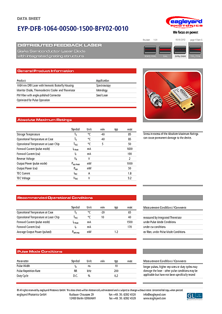 1064nm Pulsed Laser Diode, 600mW
