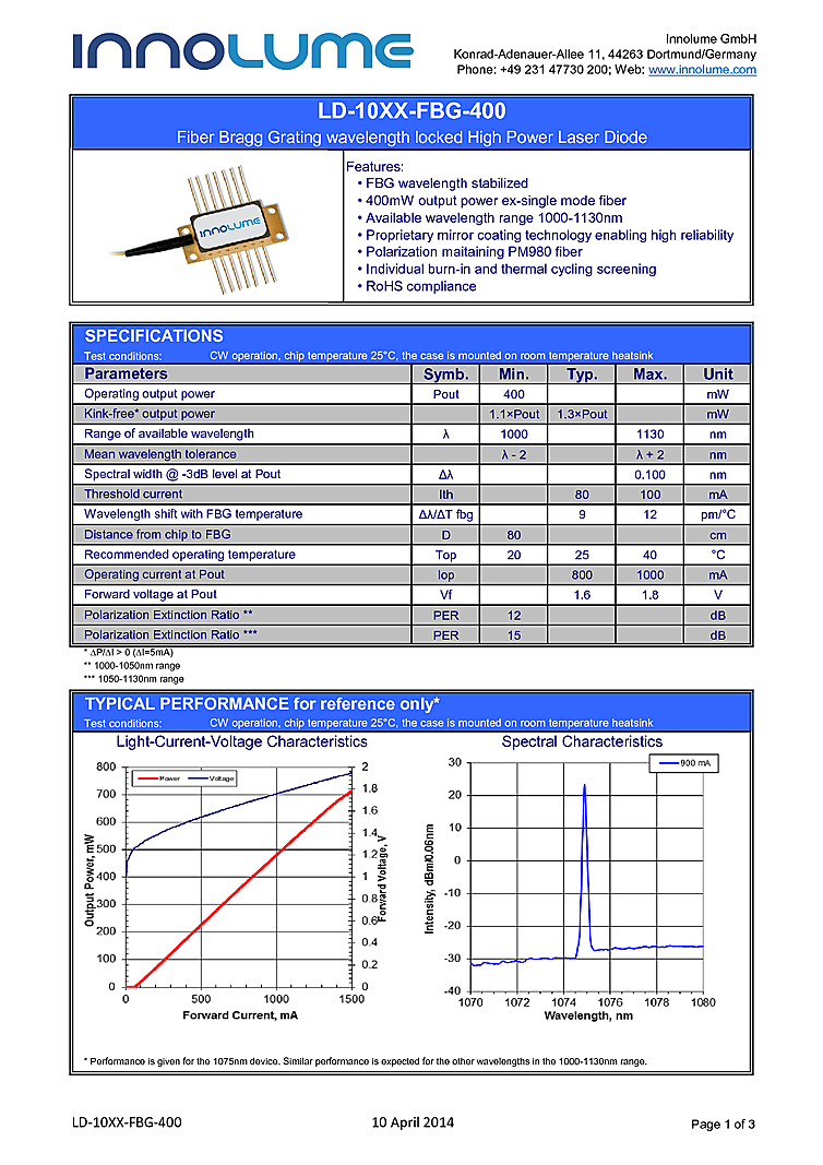 1020nm-1130nm, 400mW diode lasers