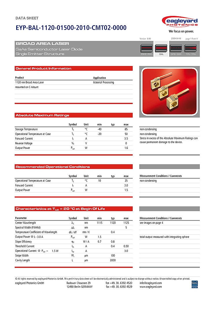 1120nm Laser Diode, 1500mW