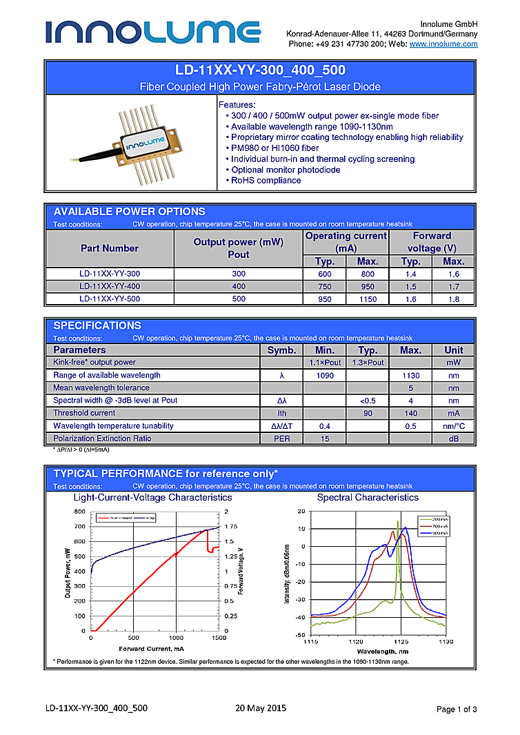 1100nm-1130nm, 400mW Diode Lasers