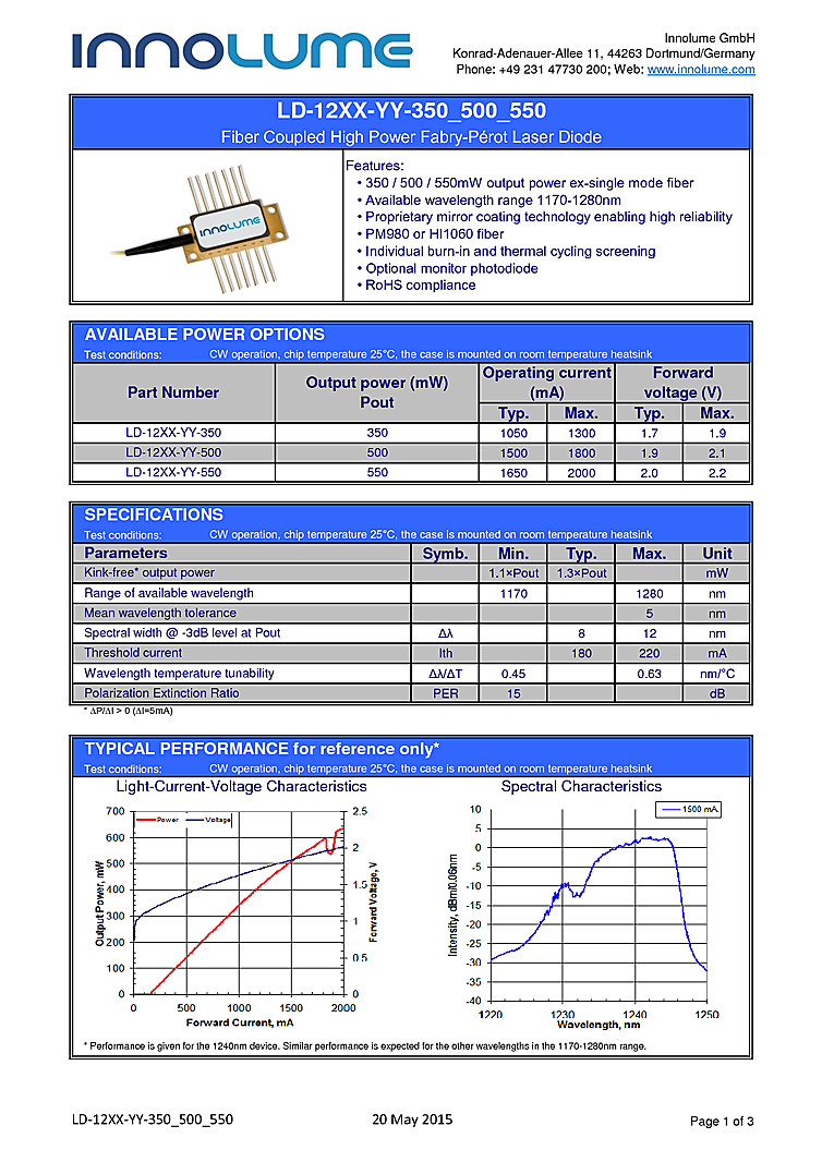 1178nm-1270nm, 500mW