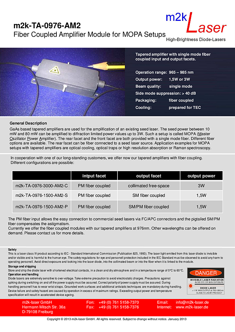 965nm-985nm, 3W Pump Lasers