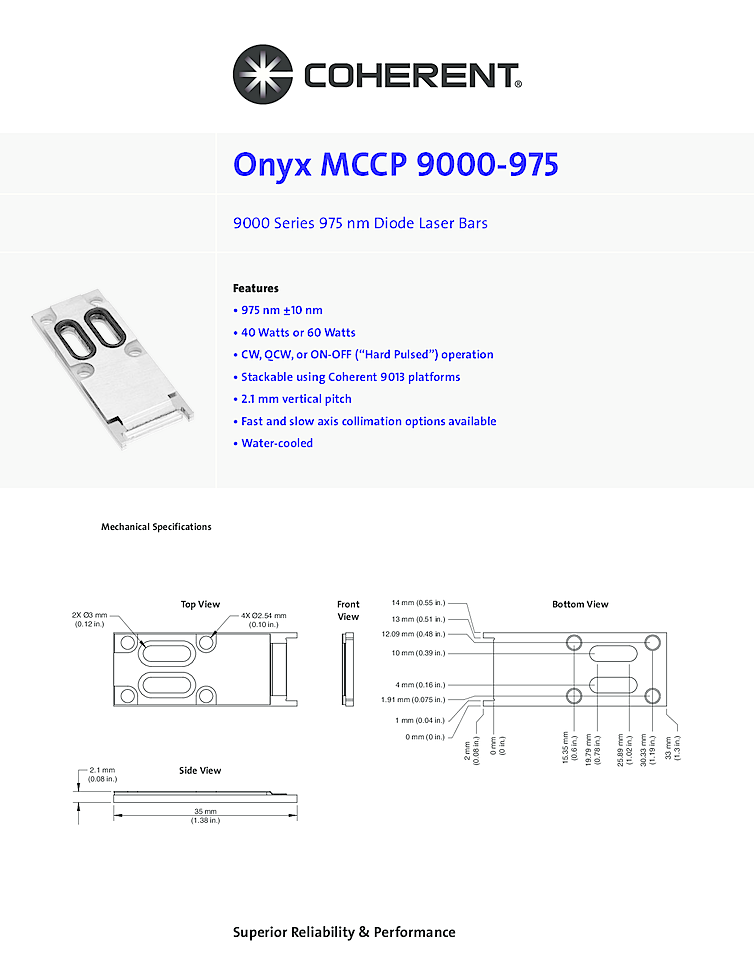 975nm high power laser array, 60W