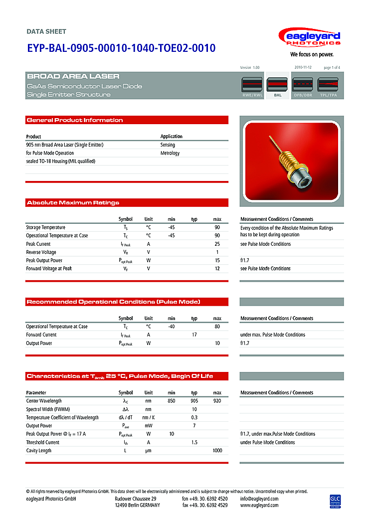 905nm Laser Diode, 12W