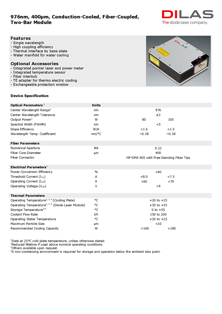 100Watt, 2-bar fiber coupled module