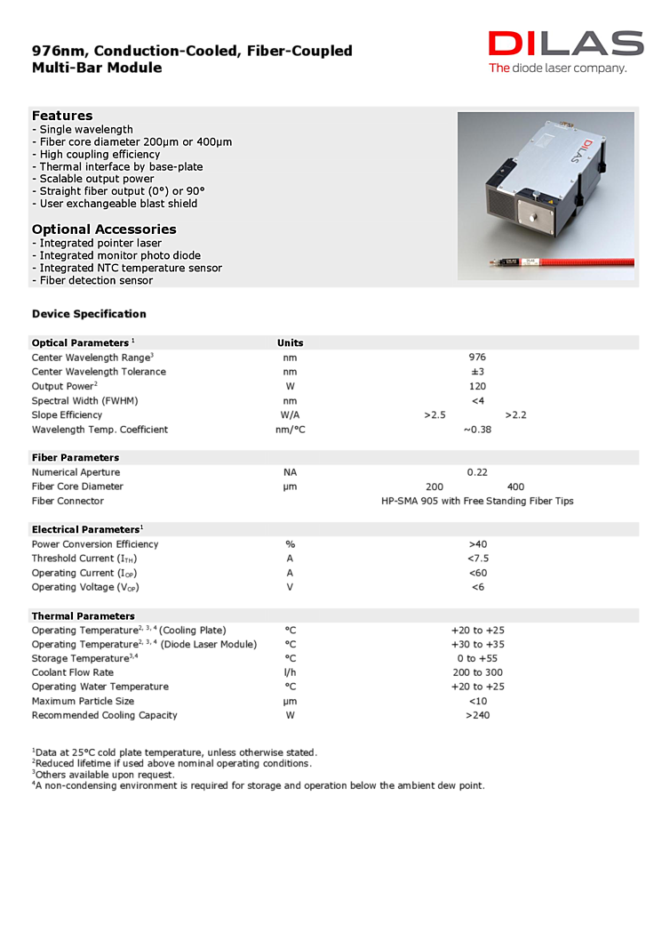 976nm, 120Watt multi-bar laser module