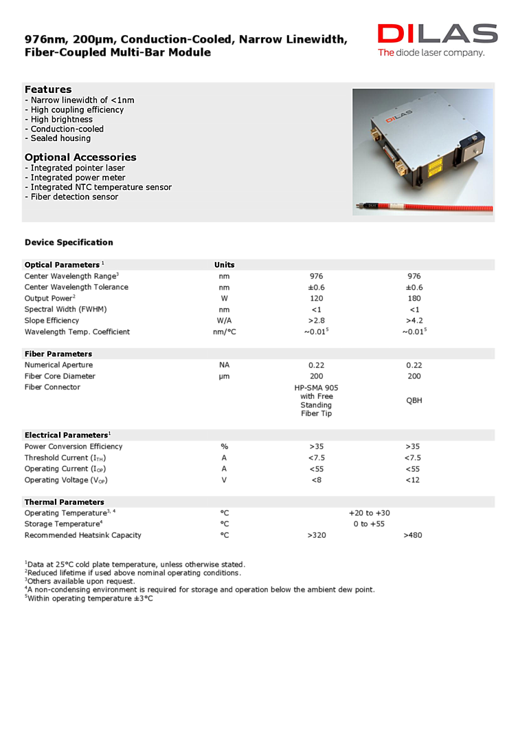 180Watt Laser diode module, 976nm