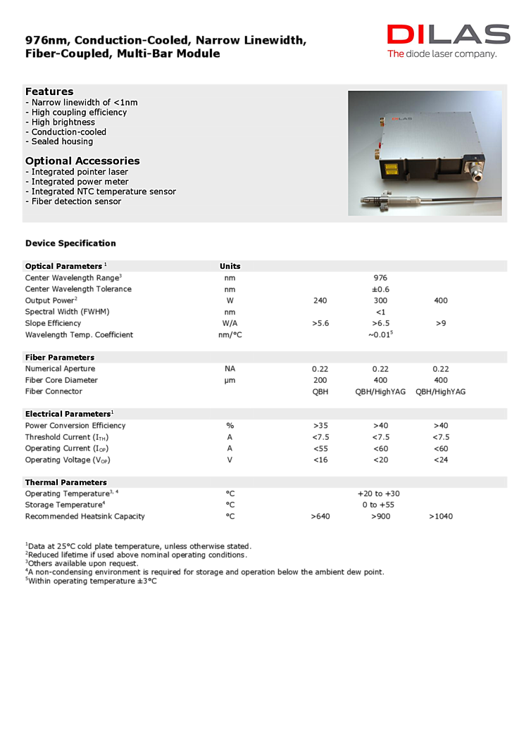 narrow linewidth, 976nm, 300Watts