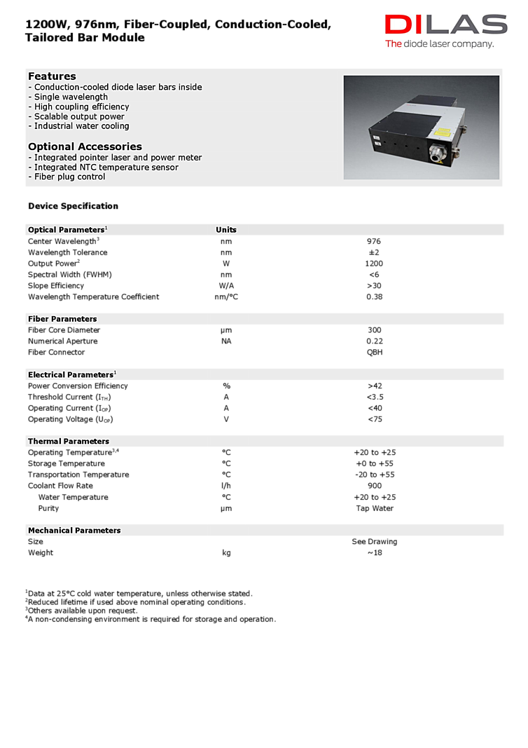 1200 Watts, 976nm Laser Module