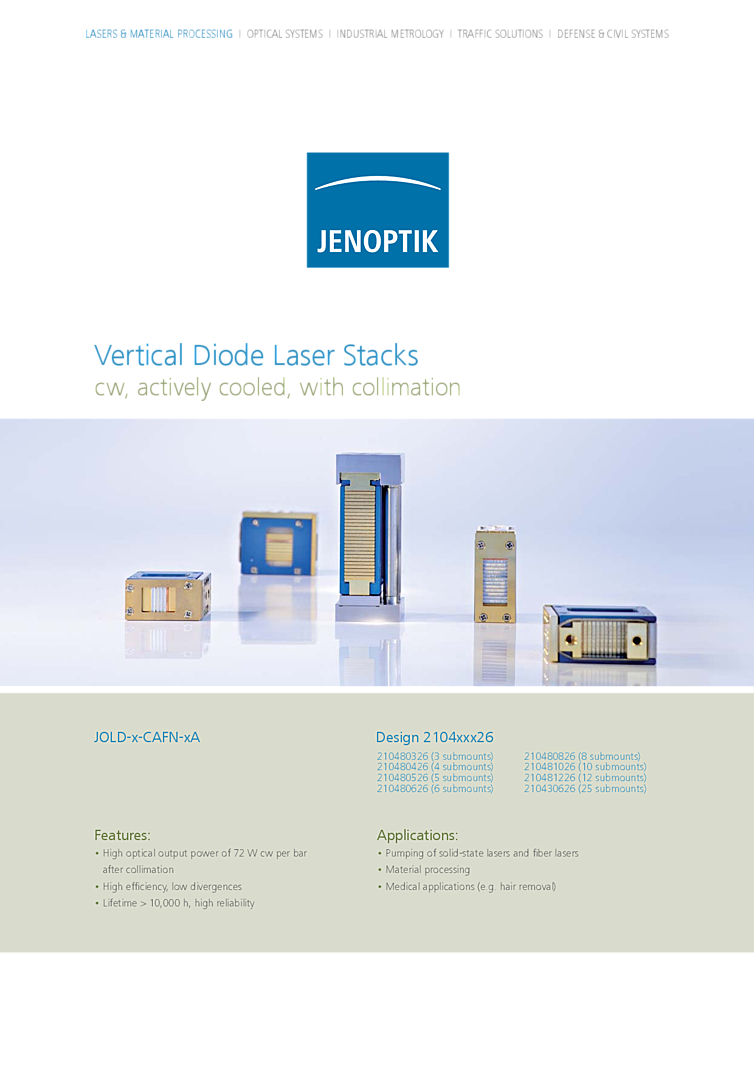 vertical stack, 1800 Watts, 976nm