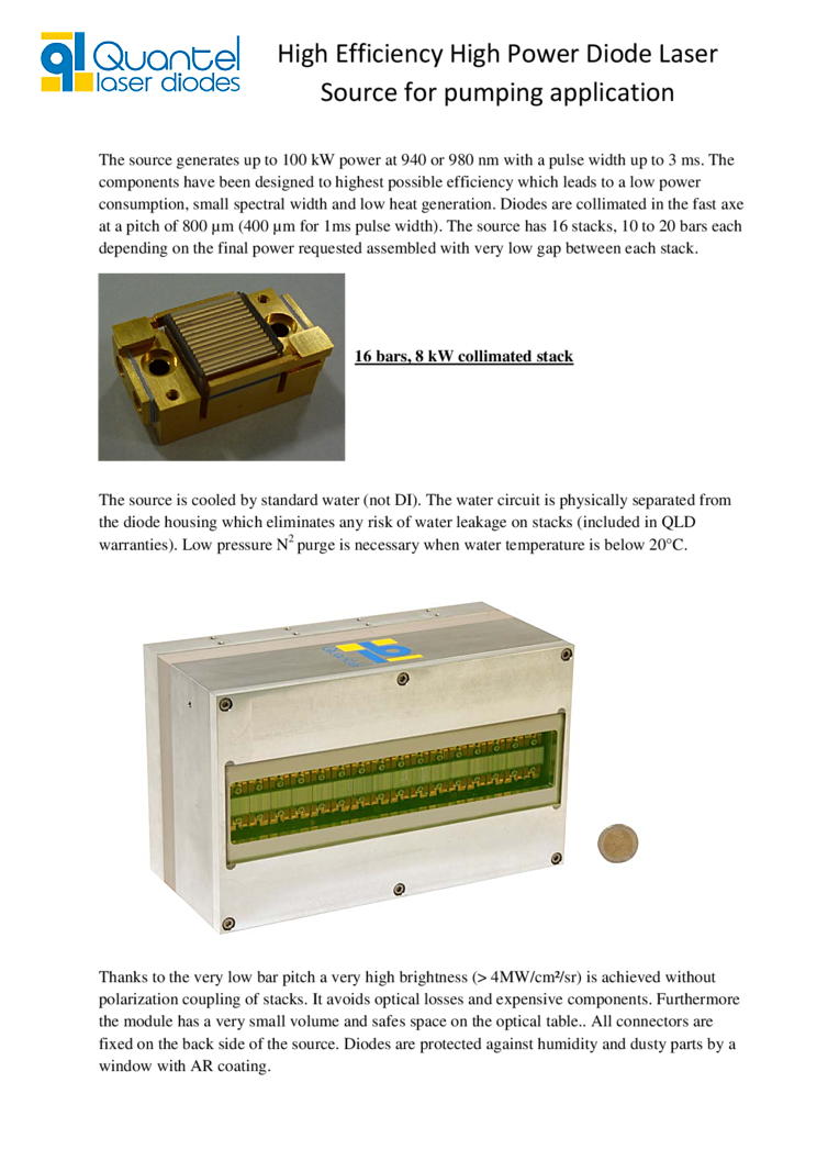 940nm,100kW pulsed laser stack