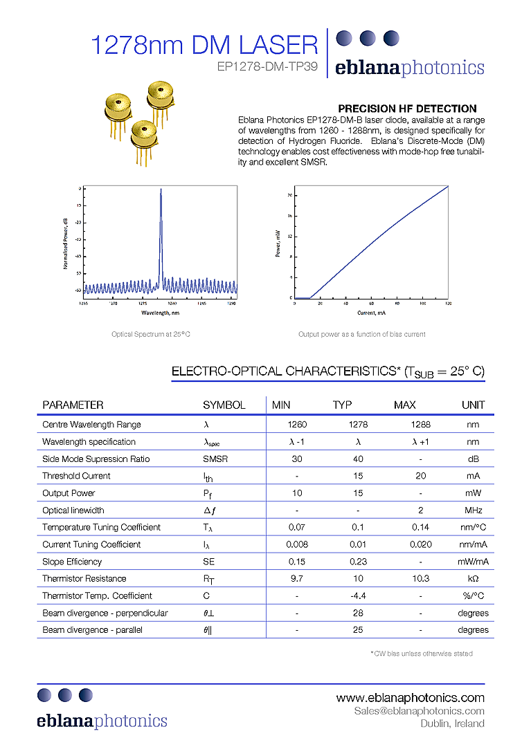 1278nm Laser Diode, 15mW