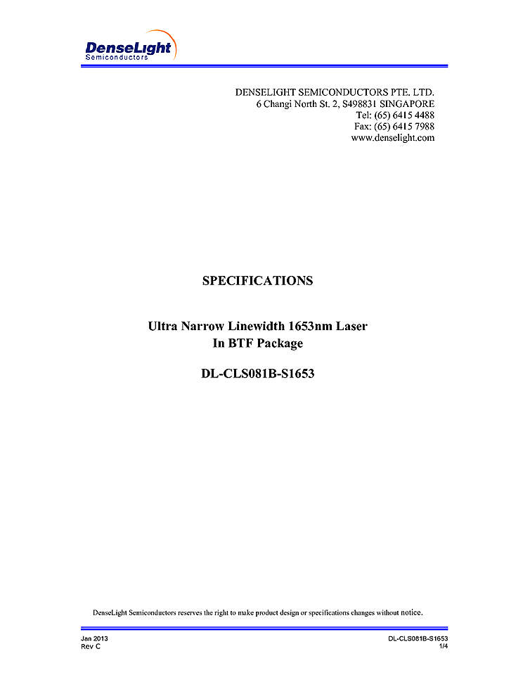 1653nm Narrow Linewidth Laser Diode