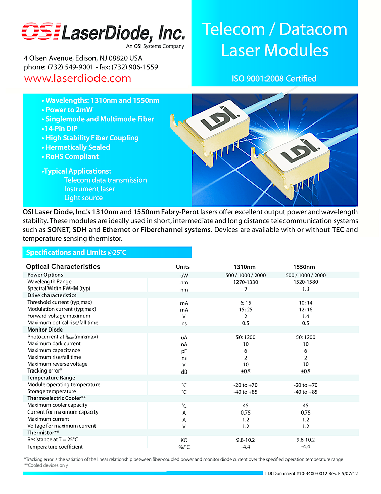 1310nm, 1550nm, 2mW, DIL Module