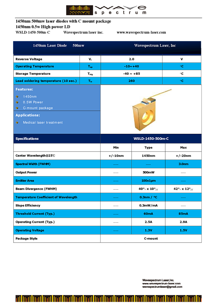 1450nm Laser Diode, 500mW