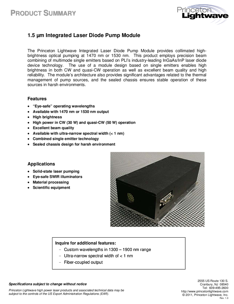 Laser Diode Pump Module, 1470nm