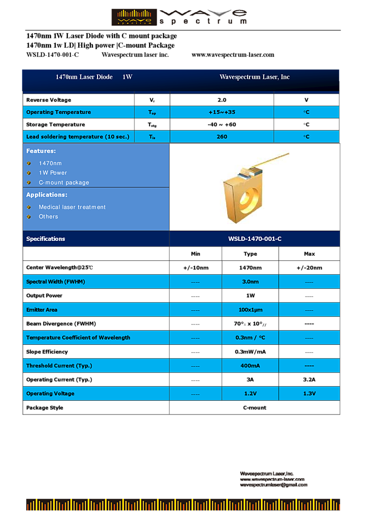 1 Watt Laser, 1470nm, c-mount