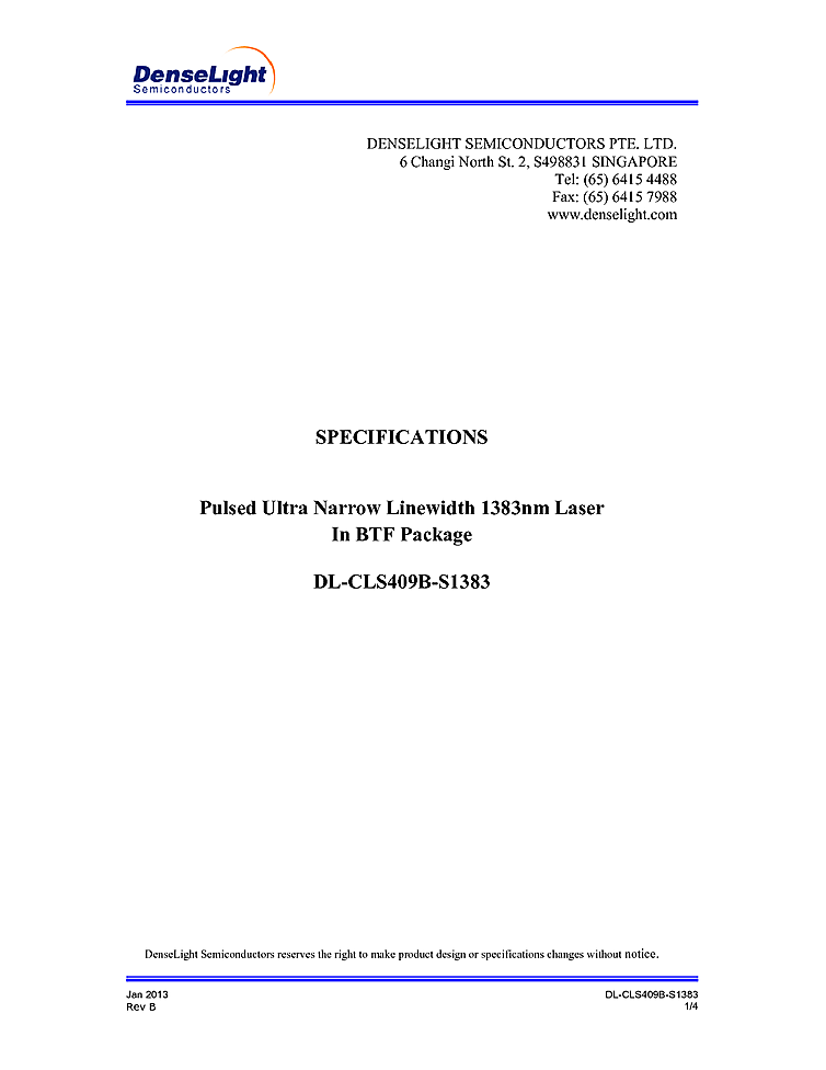 1383nm, Narrow Linewidth Laser