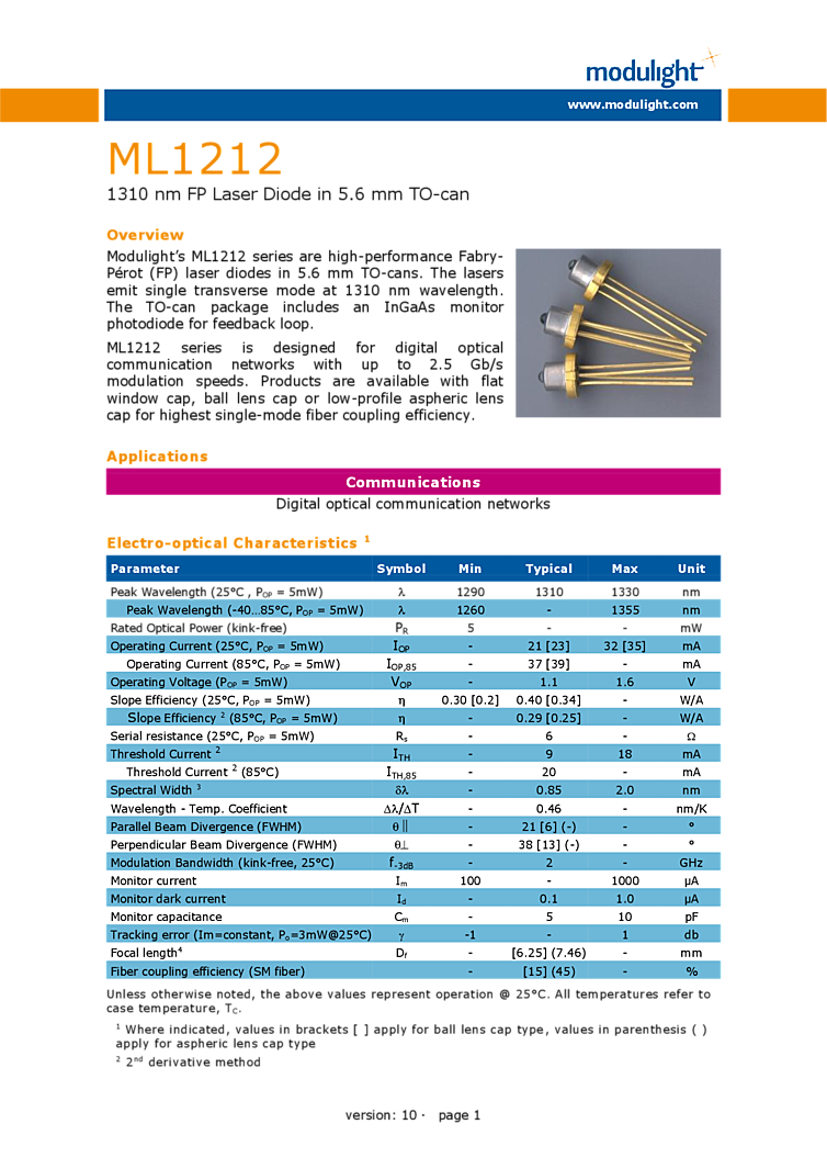 1310nm Laser, Fabry-Perot, 2.5 Gbps