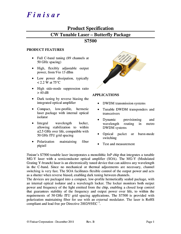 Tunable Laser, 1528nm-1563nm