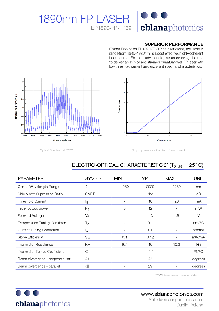 1890nm Laser Diode, Fabry-Perot