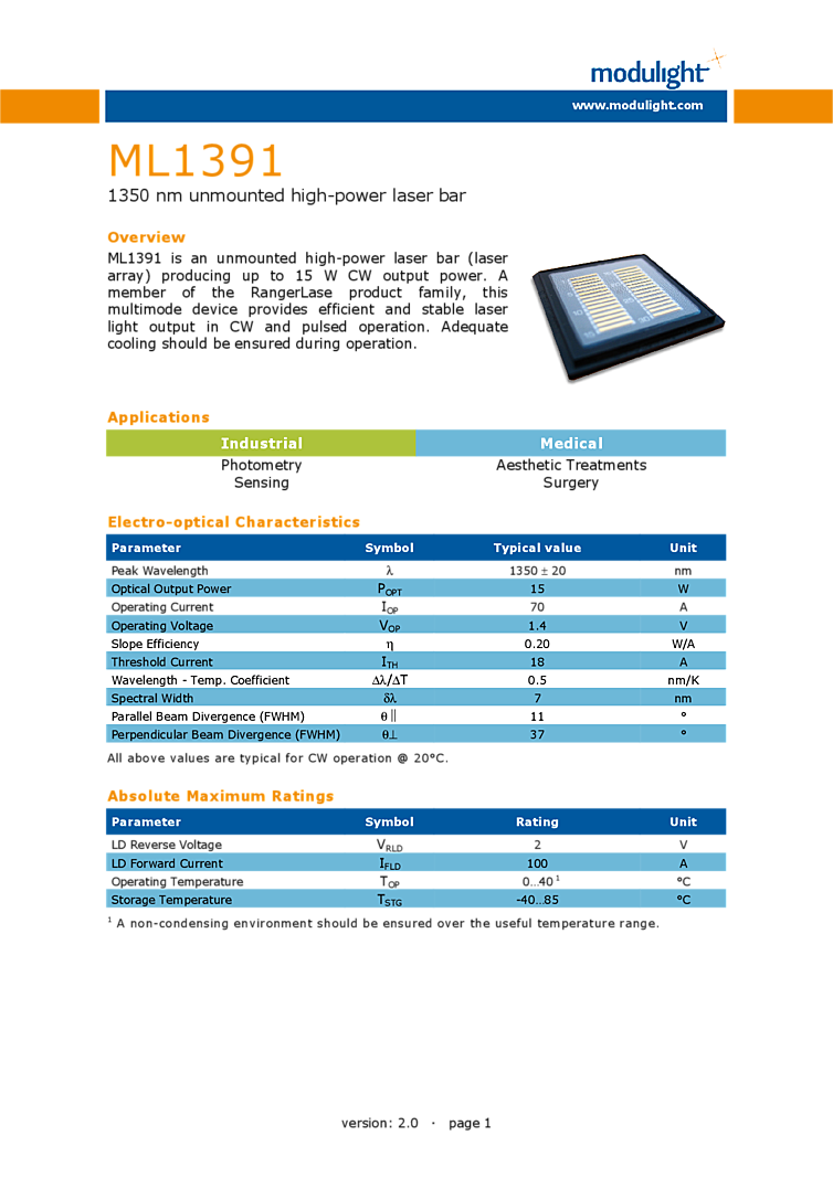 Unmounted Bar, 1350nm, 15W