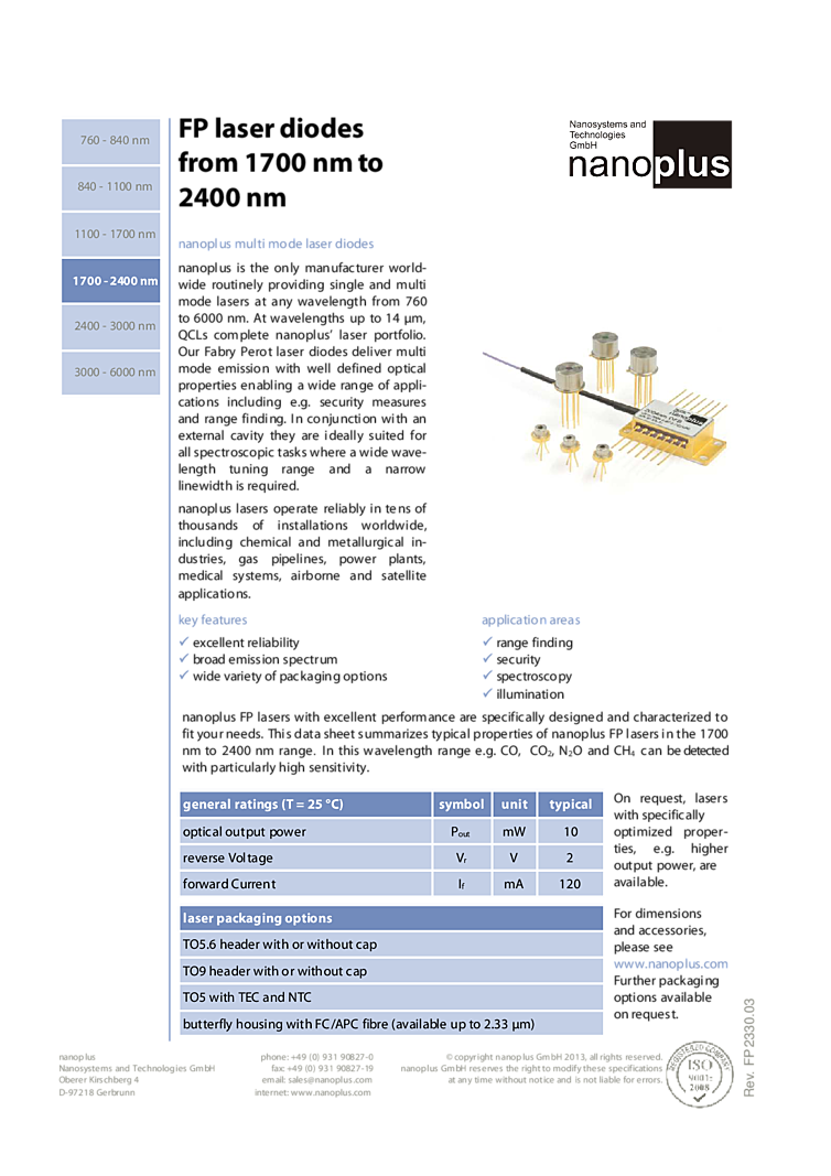 1700nm-2400nm, 10mW from nanoplus