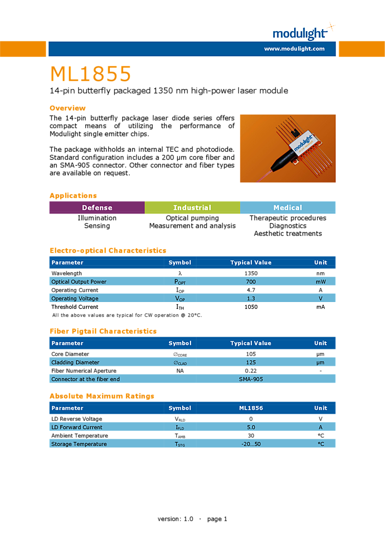 1350nm, 700mW, ML1855