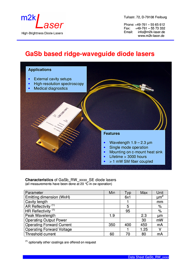 1900nm-2300nm, 1mW, butterfly