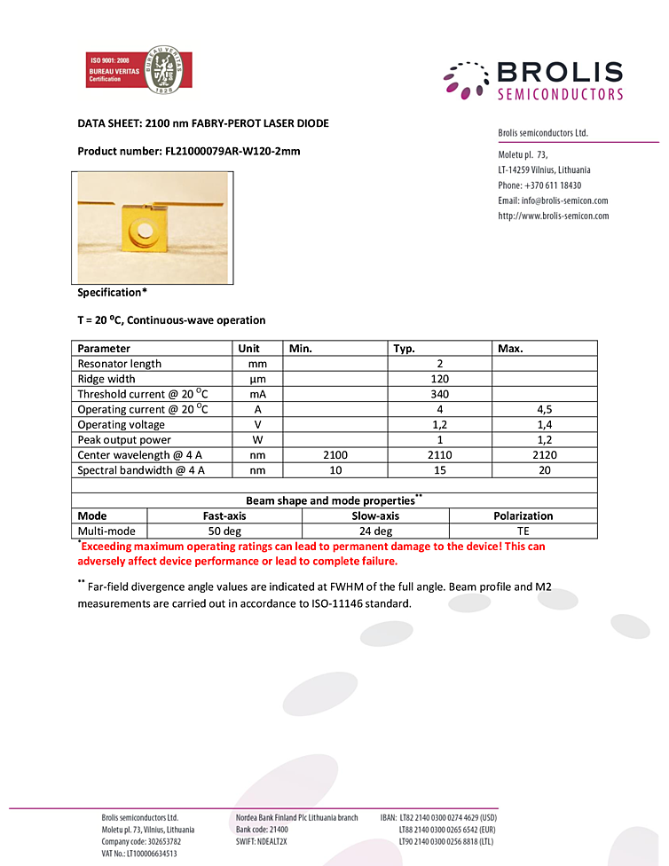 2110nm Laser, 1200mW