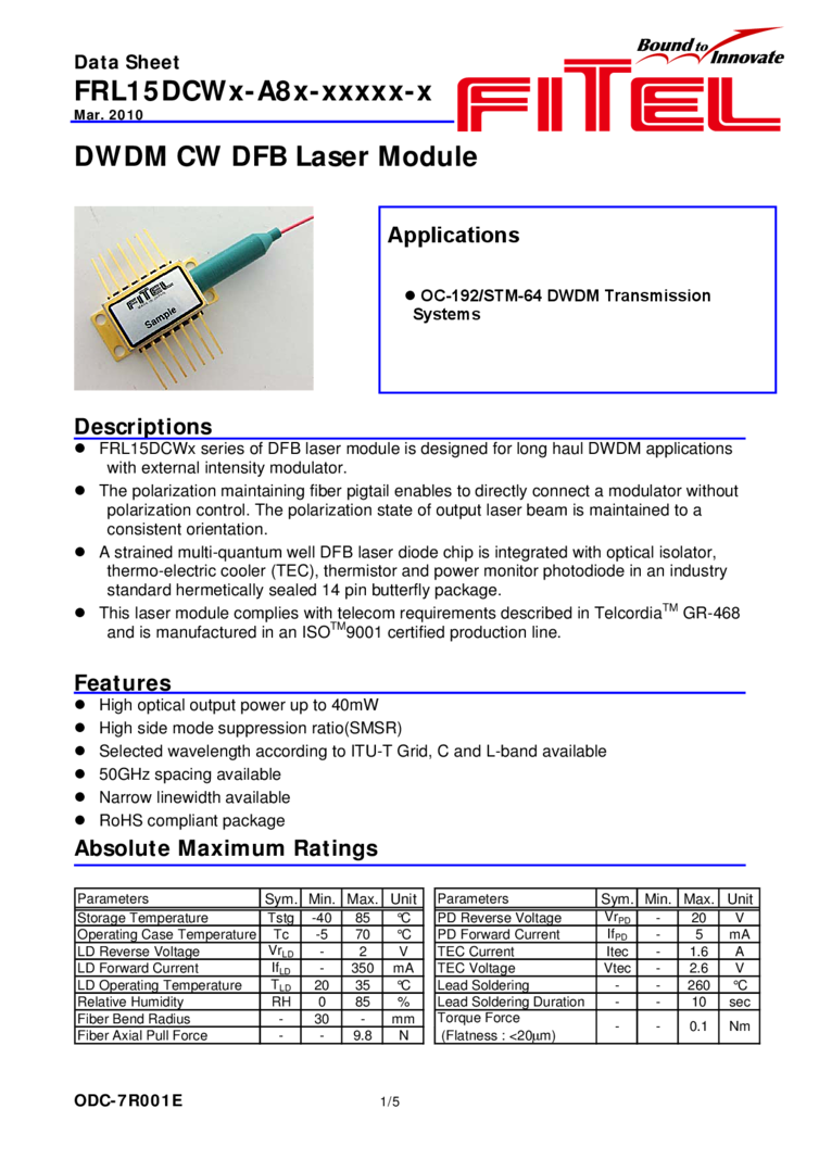 1529nm-1611nm, 40mW, DWDM