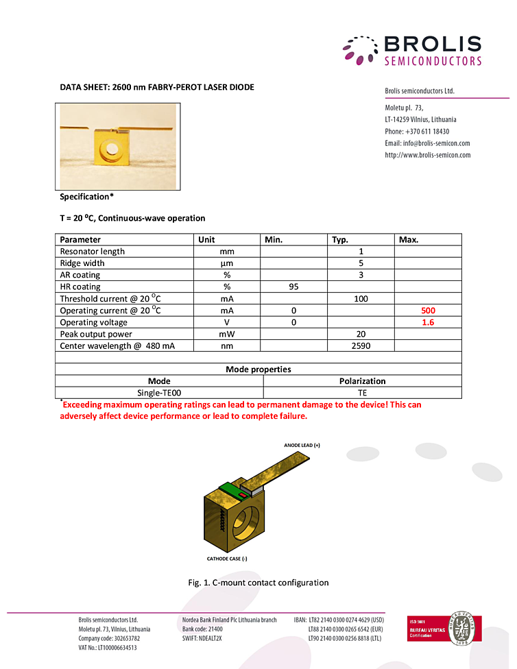 2600nm, 20mW, c-mount