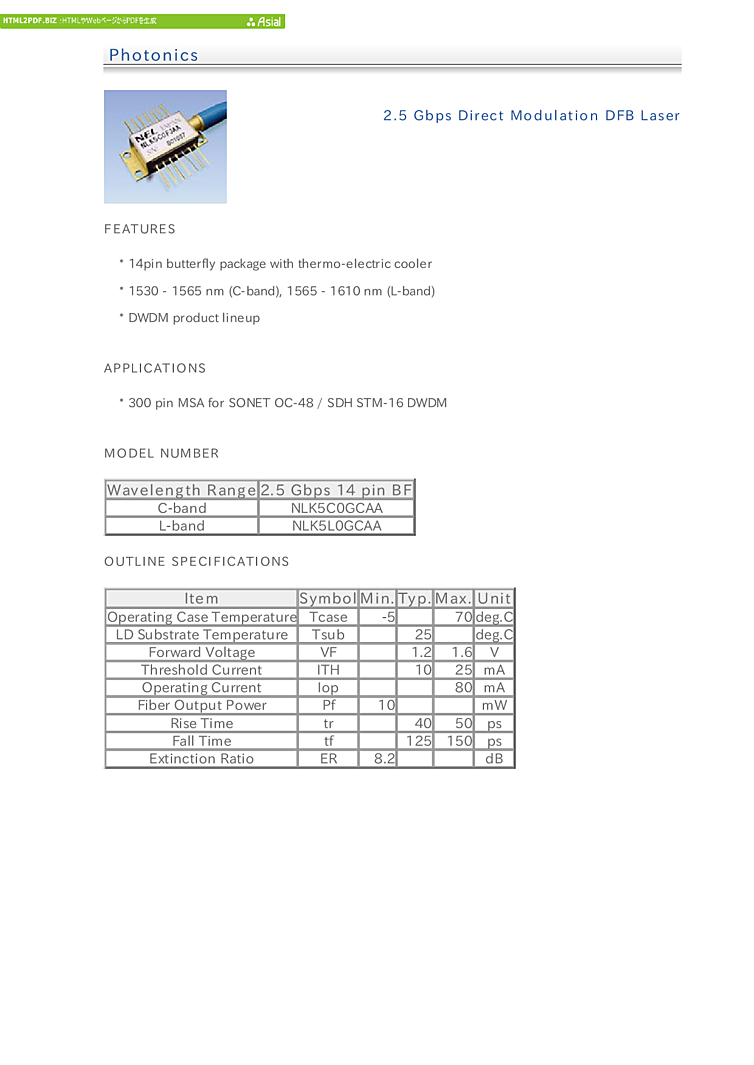 1530nm-1610nm DFB, Direct Mod