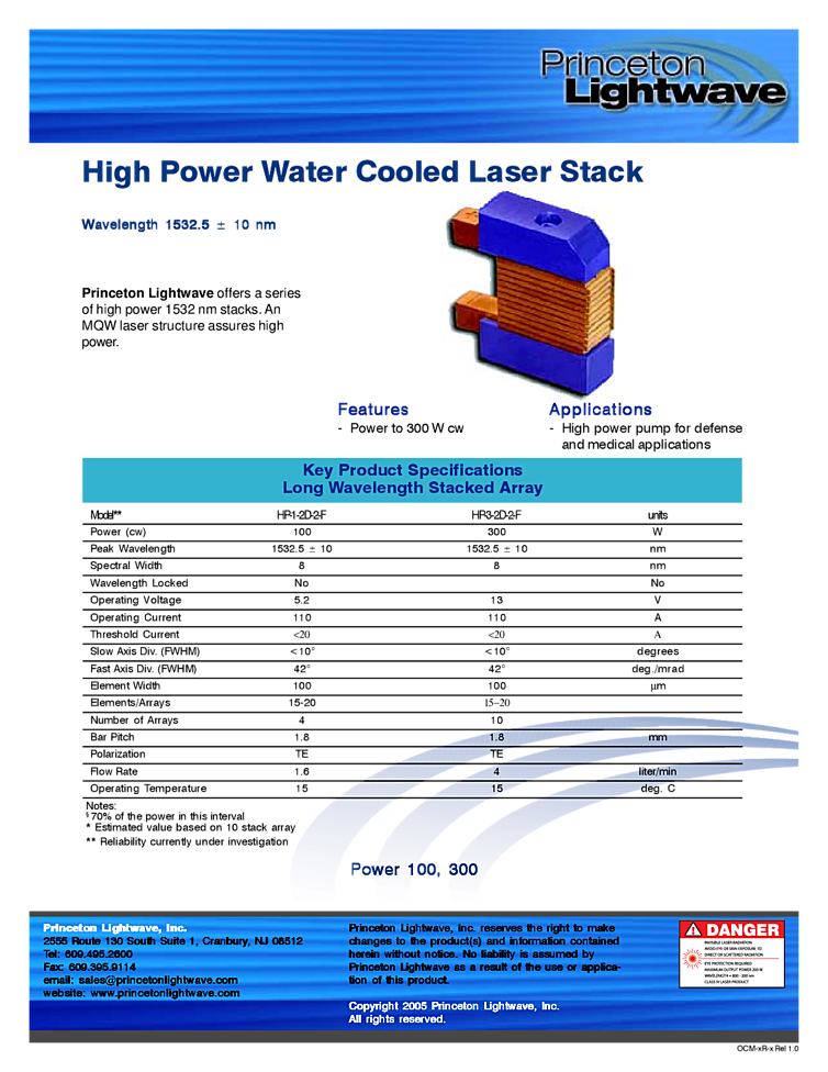 Laser Stack, 1532nm, 300Watts