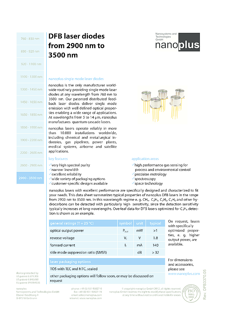 2900nm-3500nm, DFB Lasers