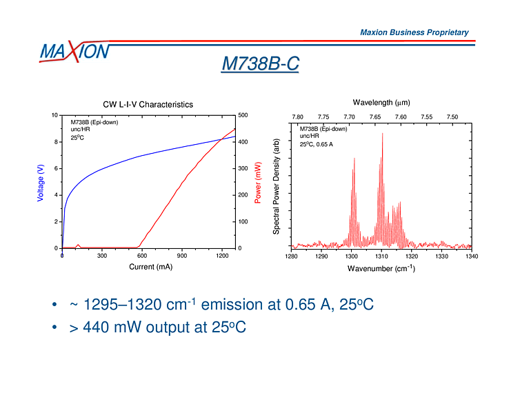 7722nm-7575nm, 440mW QCL