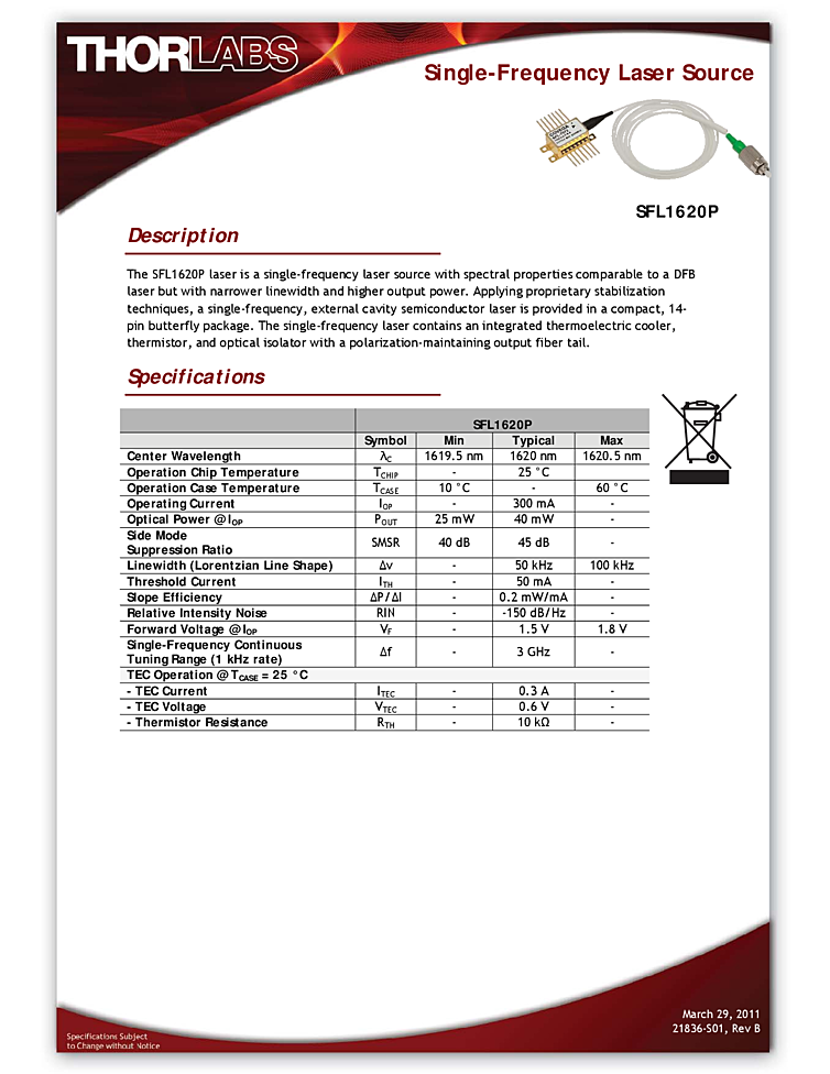 1620nm Single-Frequency Laser