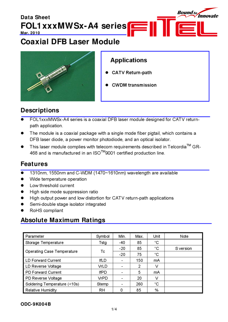 1550nm Laser Diode, DFB, CATV