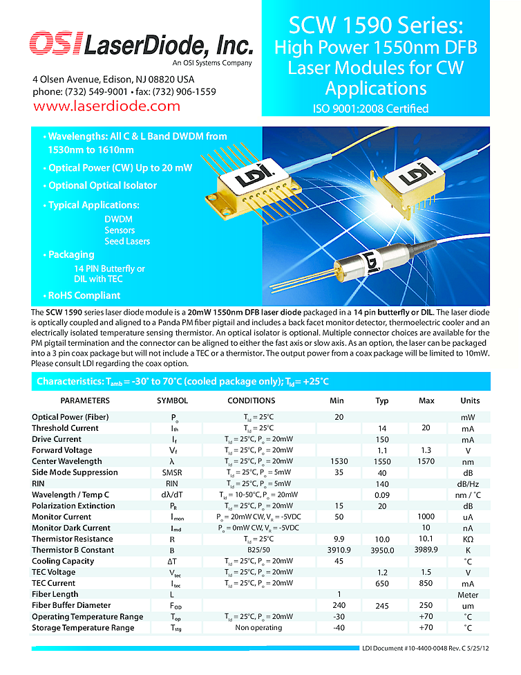 DFB Laser, 1550nm, 20mW