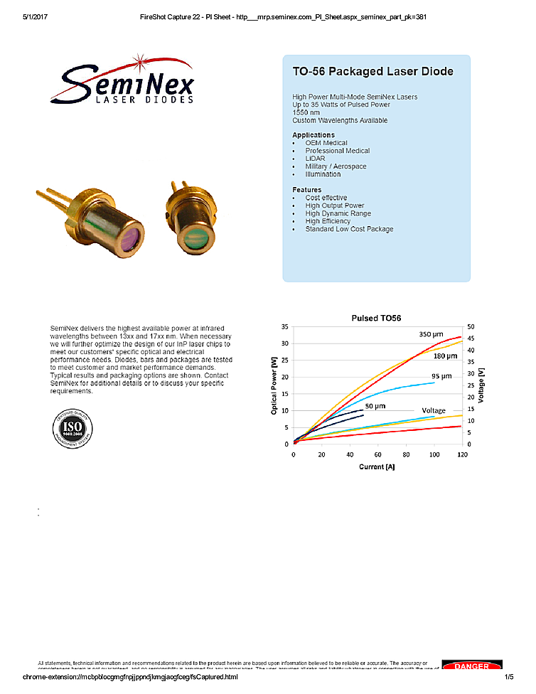 1550 nm, 35W, TO-can, pulsed