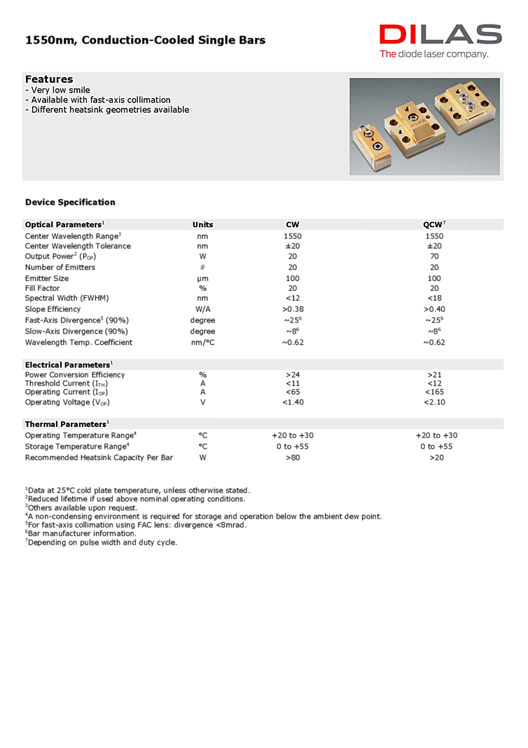 1550nm, 70W Laser Diode Bar