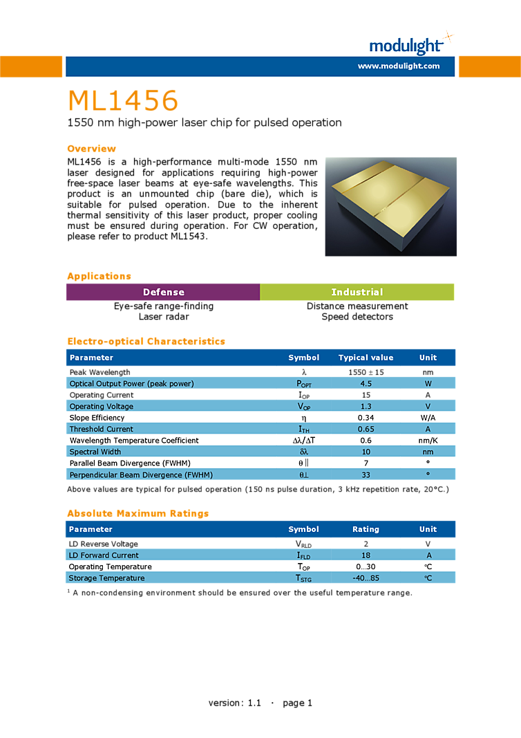 4.5 Watt High Power 1550nm Laser